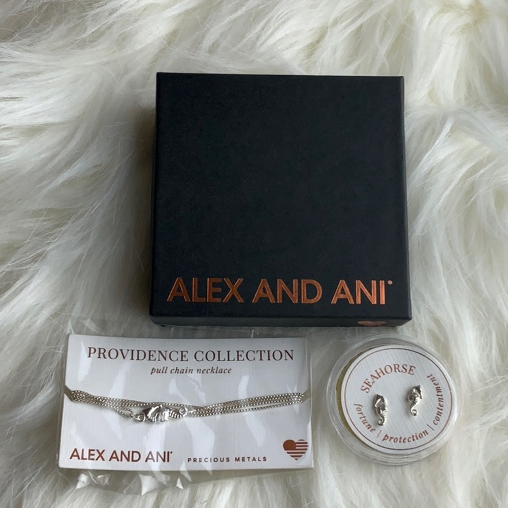 Alex and Ani Sterling Silver Seahorse Necklace Earrings set